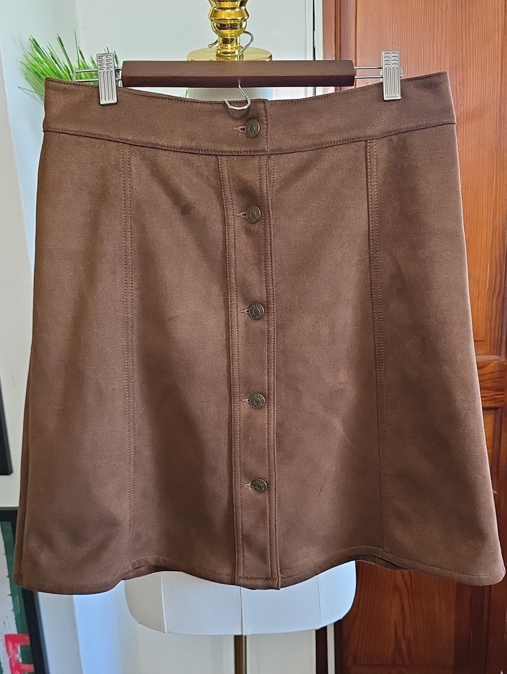 Chaps Ralph Lauren Boho WesternBrown Button-Front A-Line Skirt